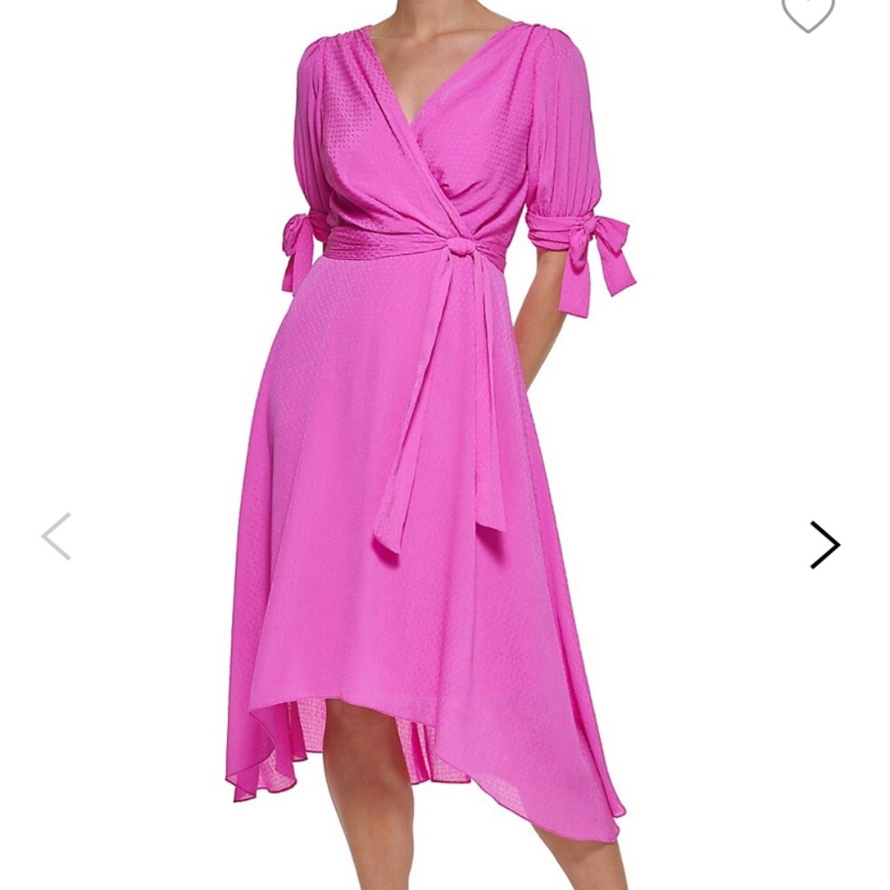 NWT- DKNY FAUX WRAP MIDI PINK DRESS
